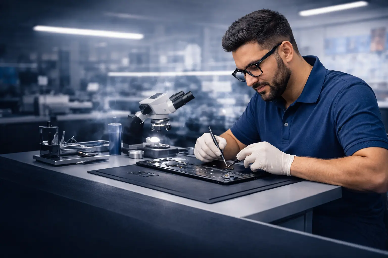 Técnico de Dr. Cel reparando dispositivo en Uruapan